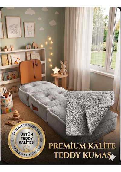 Viscolog Comfy Premium Teddy Kumaşlı Fermuarlı Legom Çocuk Koltuğu Aktivite Ve Yer Minderi Seti 50x50 70cm Gri
