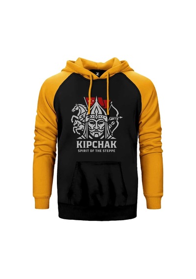 Kıpçak Atlı Okçu Türk Bayraklı Baskılı Gri Renk Reglan Kol Sweatshirt / Hoodie