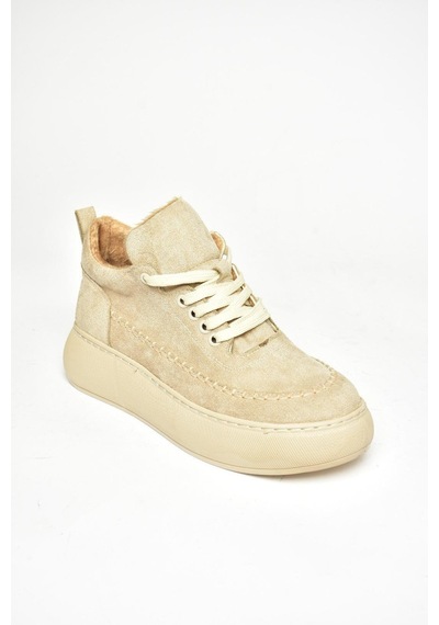 Fox Shoes T811845302 Bej Süet Kalın Tabanlı Kadın Ayakkabı Bej-süet Bej