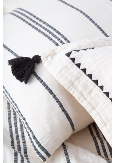 Ecocotton İzgi Çift Kişilik Nevresim Takımı %100 Organik Pamuk Müslin Siyah 200x220 Cm-2262 Siyah