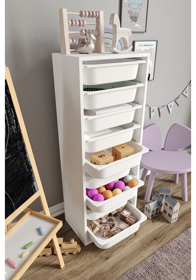 %100 Mdf - Xl Mono 9 Sepetli Oyuncak Dolabı Beyaz