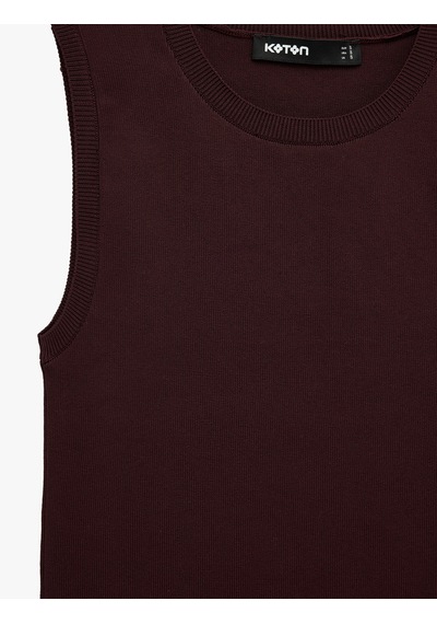 Koton Regular Fit Kolsuz Bisiklet Yaka Triko Bluz Bordo 7wak30029ht