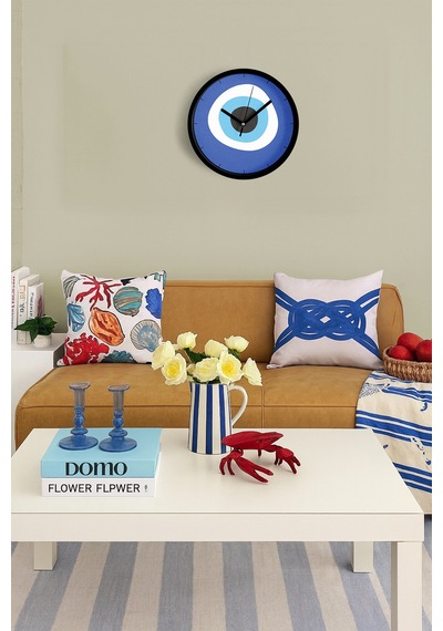 Nazar Boncuğu Modern Duvar Saati - 30cm - Önü Camlı Siyah Kasa - Sessiz Mekanizma-jh0483 Siyah