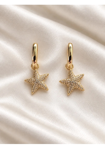 Yıldız Figürlü Gold Renk Küpe
