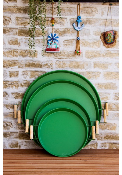 Kitchen Trend Metal 4 Lü 51 37 45 30 Cm Yeşil Ahşap Kulplu Yuva