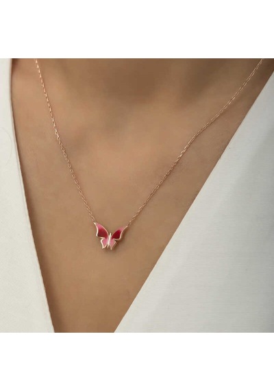 925 Ayar Gümüş Rose Minimal Kelebek Kadın Gümüş Kolye