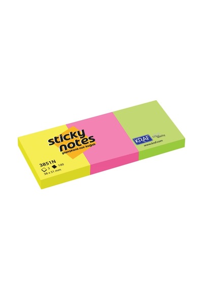 Kraf Yapışkanlı Not Kağıdı, Neon Renkler, 38x51 Mm, 3 Renk, 100 Yaprak, 3851n