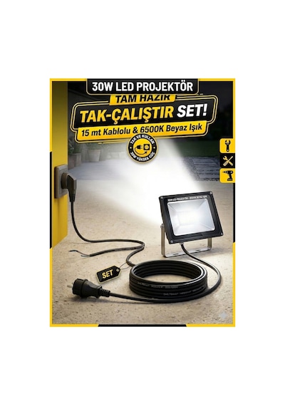 15 Mt Kablolu 30 Watt Seyyar Led Projektör Aydınlatma. Seyyar Aydınlatma Su Geçirmez Dış Mekan Ip65 Tak Çalıştır