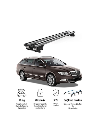 Venüs Skoda Superb Wagon 2015 Ve Sonrası Uyumlu Gri Ara Atkı Port Bagaj Tavan Barı