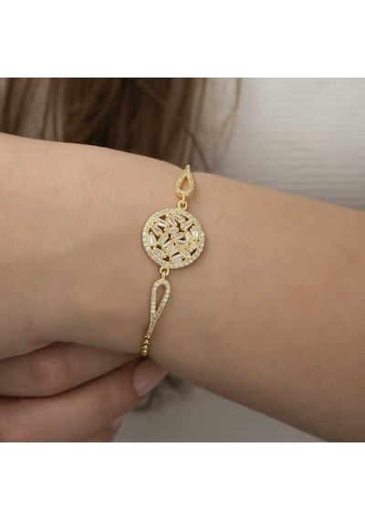 Gümüş Gold Baget Taşlı Bileklik 43892891