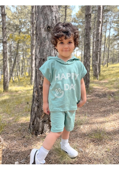 MiaBaby Kapüşonlu Yazlık Baskılı Takım 2404kpsnyzlyk mint