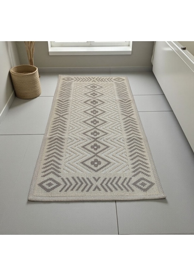 Yüksek Emici Pamuk Dokuma Banyo Halısı - Pamuklu Kaymaz Taban Kilim 40 X 60 Ebatlarında Bej - Açık Bej
