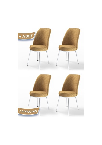 Canisa Dexa Serisi, Üst Kalite Mutfak Sandalyesi,4 Adet Cappucino Sandalye, Metal Beyaz Iskeletli Cappucino Sandalye Beyaz Ayak
