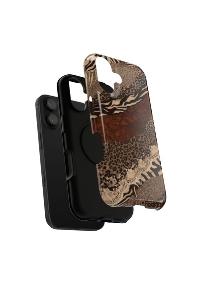 İphone 17 Kılıf Kahverengi Animal Mix Desenli Şık Tasarım Telefon Kılıfı Leopar