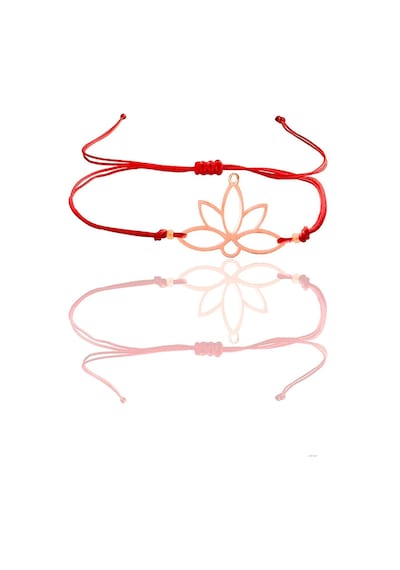 Gümüş Rose Lotus Yaşam Çiçeği Kırmızı İpli Bileklik