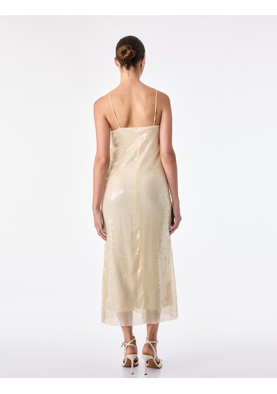 Koton Slim Fit İp Askılı Pullu Payetli Uzun Bodycon Elbise Bej 6sak80032ek Ekru