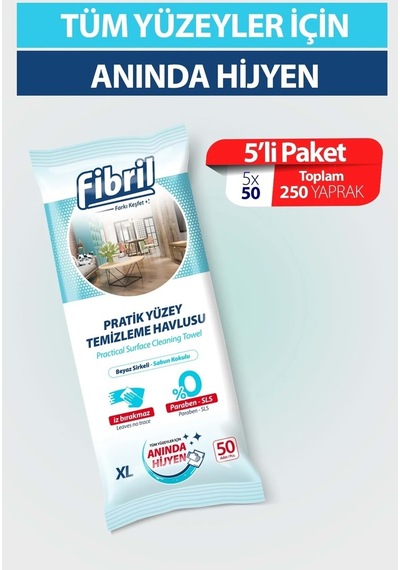 Fibril XL Beyaz Sirkeli Beyaz Sabun Kokulu Plastik Kapaklı Yüzey Temizlik Havlusu 50 Yaprak