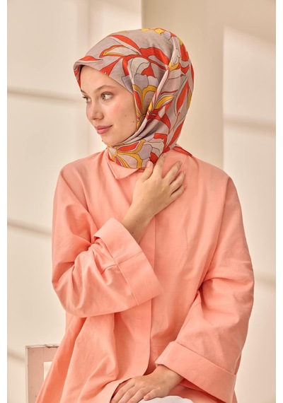 Silk Home Olinda İpek Eşarp 47003-16 Parlak Turuncu, Gri, Yanık Sarı, Hardal