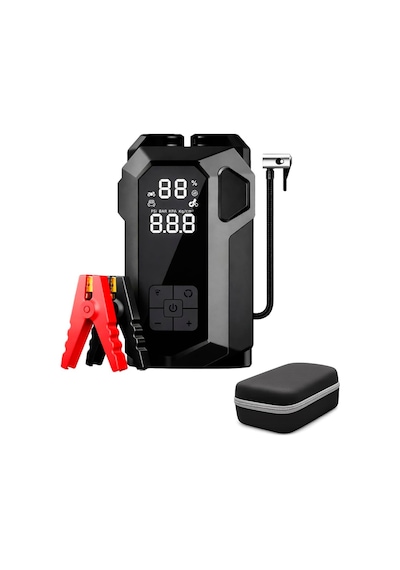 Akü Takviye Cihazı 4'ü 1 Arada Jump Starter 150 Psı Hava Kompresörü Powerbank & Led Fener Taşıma Çantalı