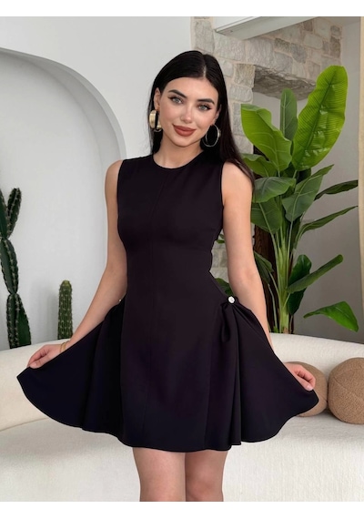 Defymoda More İnci Detaylı Elbise Siyah