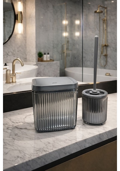 Banyo Çöp Kovası Ve Wc Fırçası Seti Modern Ve Şık Banyo Aksesuarları 2li Set Antrasit