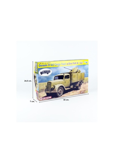 Dragon 6828 1/35 Ölçek, German 3t 4x2 Truck W/2cm Flak 38 2 İn 1 , Uçaksavarlı Askeri Kamyon Plastik Model Kiti-36352