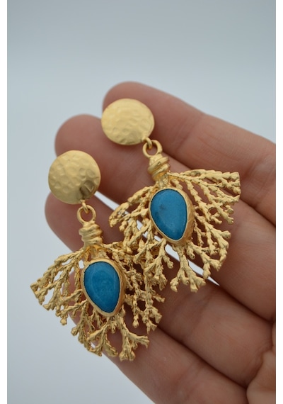 Stoneagejewellery Stoneage Altın Kaplama Bayan Kolye Turkuaz Ve Yeşim Taşlı Altın