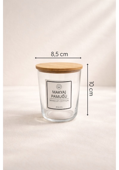 Marlin - 2'li Bambu Kapaklı Standlı Banyo Cam Kavanoz Seti Dekoratif Banyo Düzenleyici 315 Cc Şeffaf
