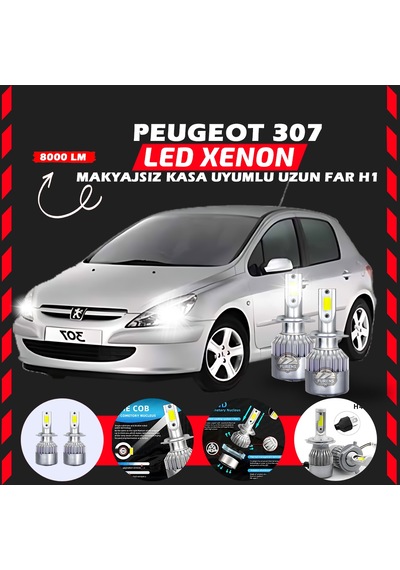 Peugeot 307 Makyajsız Kasa Uzun Far Uyumlu Şimşek Etkili Led Xenon Performance Series H1