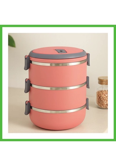 Vaveni 3'lü Sefer Tası Saklama Kabı 1.8 L Koyu Pembe Arz