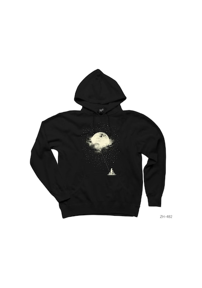 Biker Boy And Moon Siyah Kapşonlu Sweatshirt Hoodie Siyah