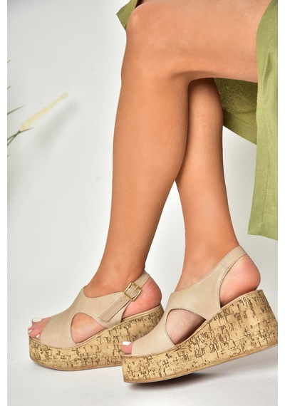 Fox Shoes U996755009 Ten Dolgu Topuklu Kadın Ayakkabı Ten-suni Deri