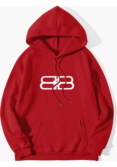 Startmore Kırmızı Unisex Erkek/kadın Bb Renkli Özel Baskılı Oversize Kapüşonlu