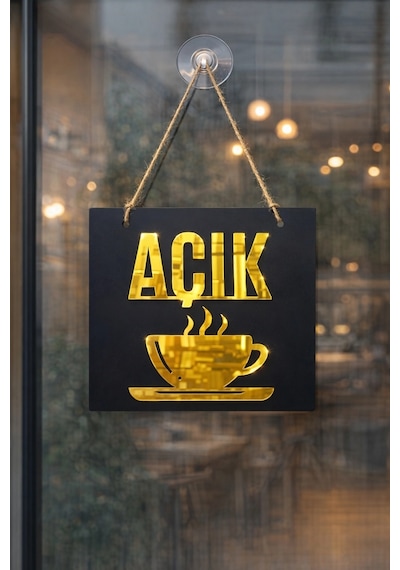 Ahşap Üzeri Gold Aynalı Pleksi Açık-kapalı Cafe Ve Restaurant Tabelası