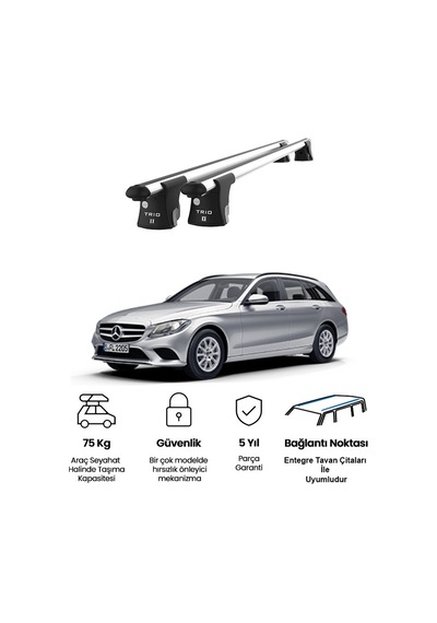 Trio-ıı Mercedes C-class Kombi 2015 Ve Sonrası Uyumlu Kilitli Ara Atkı 120cm Port Bagaj Tavan Barı