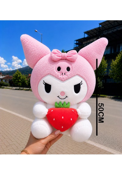 Yeni Seri Çilekli Kuromi Peluş Oyuncak 50cm - Hediyelik Oyuncak & Polly Toys Açık Pembe