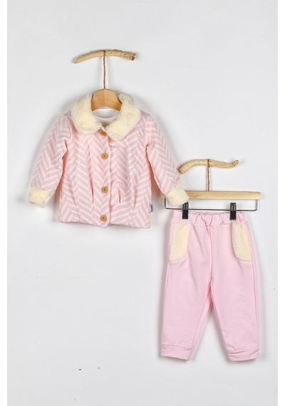Nono Baby Peluşlu Kız Bebek 3'lü Takım Zıkzak Kumaşlı Pembe