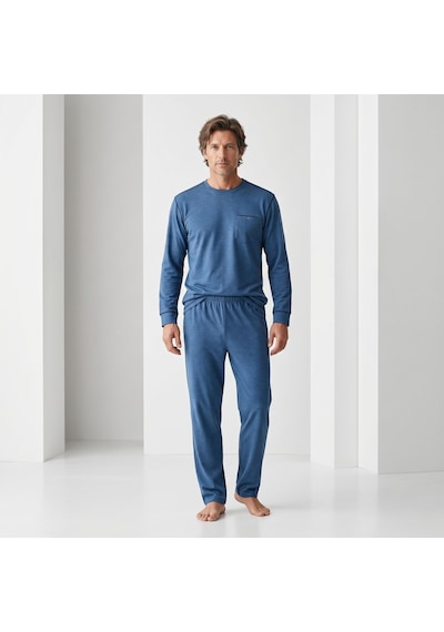 Lacaton Erkek Büyük Beden O Yaka Uzun Kol Pijama Takım İndigo