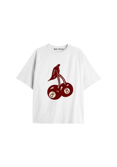 Kalic Studio Y2k Vintage Cherry Baskılı Siyah T-shirt Kod 46 Beyaz-46