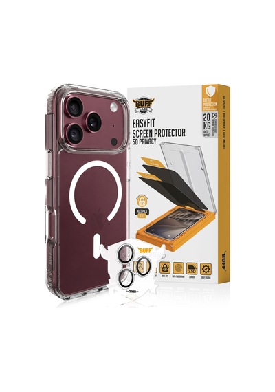 Buff Apple Uyumlu iPhone 18 Pro  Paket - Magsafe Kılıf + Ekran Koruyucu + Air Fit Lens Koruyucu Privacy Hayalet