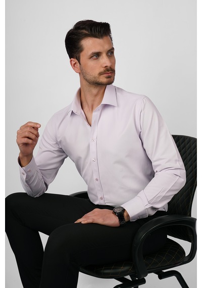 Lila Saten Slimfit Erkek Gömlek Lila