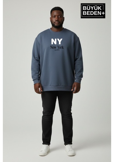 Süperlife Erkek Büyük Beden Ny Newyork Baskılı Bisiklet Yaka İnce Sweatshirt Spr26bsw956-15 Mavi Süperlife Erkek Büyük Beden Ny Newyork Baskılı Bisiklet Yaka İnce Sweatshirt Spr26bsw956-15 Mavi