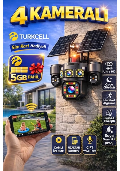 Esvision 7021 4 Kameralı 4g Çift Solar Panel 16x Zoom Dual Batarya Hieasy Aov Sürekli Kayıt Gece Görüş Çift Yönlü Ses Turkcell Sim Kart