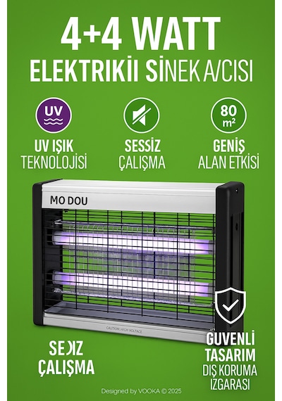 Sinek Öldürücü 4+4w Uv Işıklı Büyük Boy Elektrikli Sinek Avcısı Sessiz Ve Etkili Böcek Öldürücü Ciha