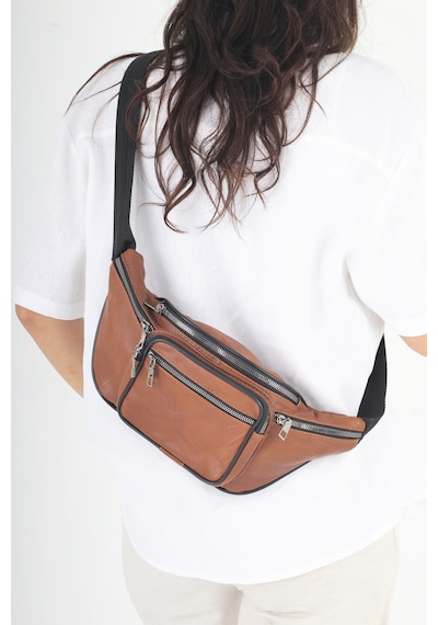 Nahitatyana Unisex Taba Çok Cepli Hakiki Deri Freebag Bel Çantası Ve Omuz Çantası Taba - 121763658 Taba