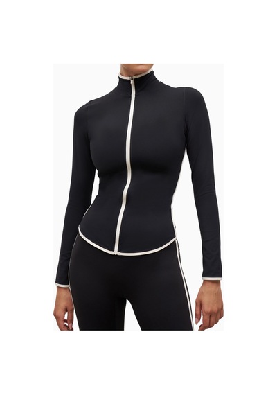 Because Of Alice Base Contrast Trim Zip Up Jacket Şekillendirici Kontrast Detaylı Kadın Ceket Siyah