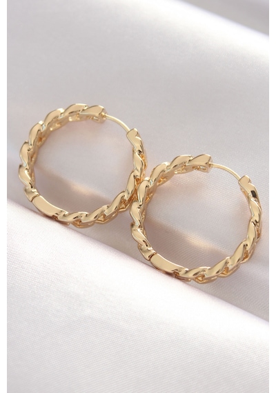 Pirinç Gold Renk Zincir Model Halka Küpe - Tj-bkp8970 Çok Renkli