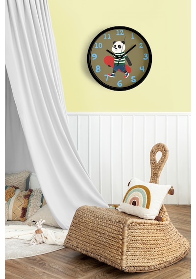 Güneş Gözlüklü Kaykay Yapan Sevimli Panda Çocuk Odası Modern Duvar Saati - 25cm - Önü Camlı-jh0216 Siyah