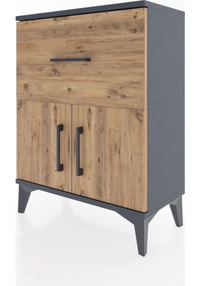 Arges Komodin 3 Raflı Tek Çekmeceli 2 Kapaklı 60x30x80 Antras... Antrasit