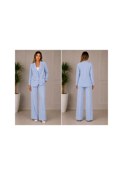 Gül&can Butik Kadın Bebe Mavisi Blazer Ceket Pantolon Takım Mavi